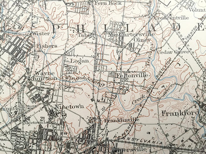 Antique Philadelphia, Pennsylvania 1899 U.S. Geological Survey Map - Germantown, Manayunk, Mt Airy, Chestnut Hill, Ambler, Lower Merion, PA