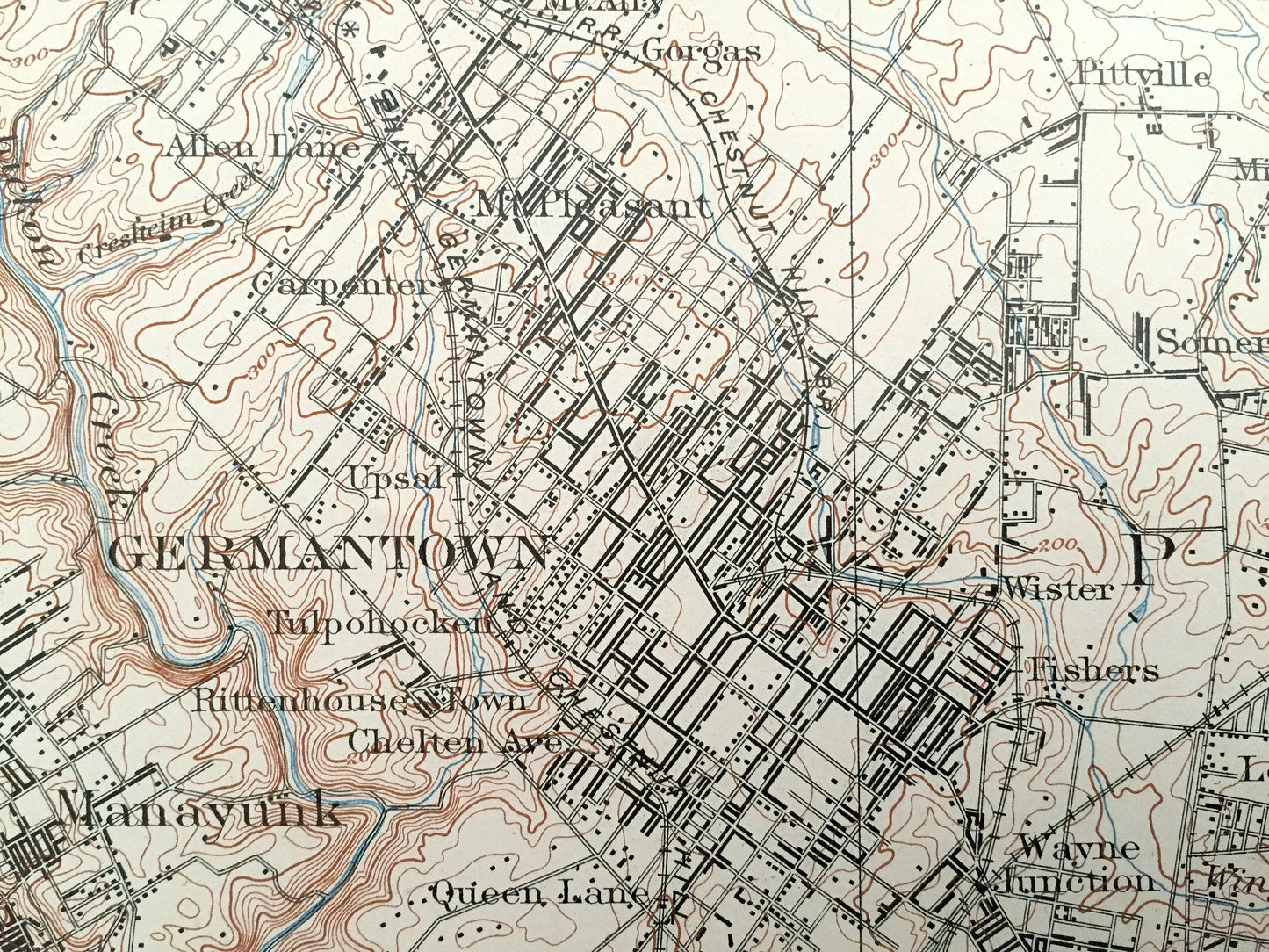 Antique Philadelphia, Pennsylvania 1899 U.S. Geological Survey Map - Germantown, Manayunk, Mt Airy, Chestnut Hill, Ambler, Lower Merion, PA