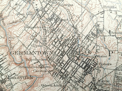 Antique Philadelphia, Pennsylvania 1899 U.S. Geological Survey Map - Germantown, Manayunk, Mt Airy, Chestnut Hill, Ambler, Lower Merion, PA