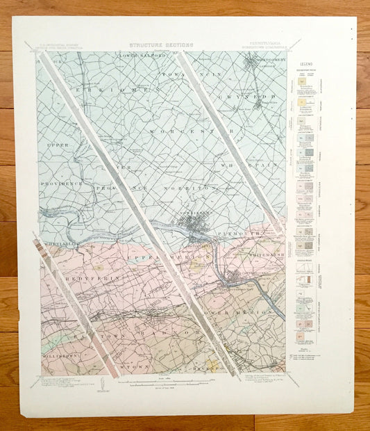 Antique Main Line, Pennsylvania 1894 US Geological Survey Map – Valley Forge, Merion, Norristown, Haverford, Radnor, Bryn Mawr, Villanova PA