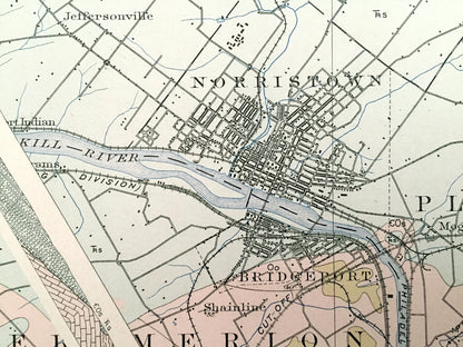 Antique Main Line, Pennsylvania 1894 US Geological Survey Map – Valley Forge, Merion, Norristown, Haverford, Radnor, Bryn Mawr, Villanova PA