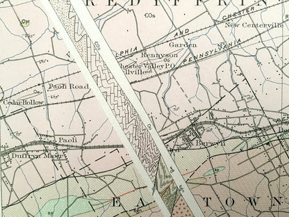 Antique Main Line, Pennsylvania 1894 US Geological Survey Map – Valley Forge, Merion, Norristown, Haverford, Radnor, Bryn Mawr, Villanova PA