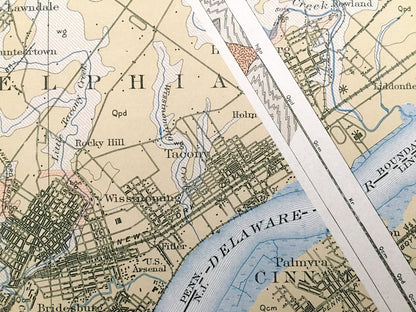 Antique Philadelphia, Pennsylvania 1894 U.S. Geological Survey Map - Germantown, Manayunk, Mt Airy, Chestnut Hill, Ambler, Lower Merion, PA