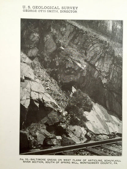 Antique 1909 New Jersey Area Rock Formations - US Geological Survey– Schuylkill, Delaware County, Chester, Pensauken, Bellmawr, Pennsylvania