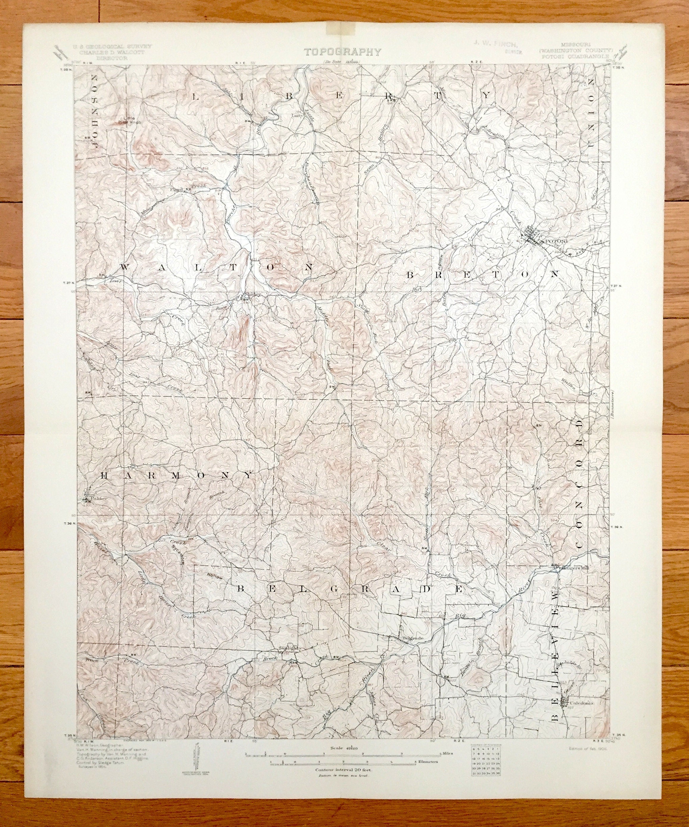 Antique Potosi, Missouri 1906 US Geological Survey Topographic Map – W ...