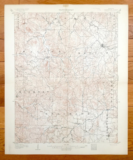 Antique Potosi, Missouri 1906 US Geological Survey Topographic Map – Washington County, Caledonia, Belgrade, Palmer, Shirley, Sunlight