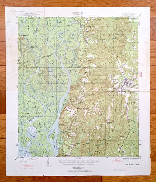 Antique Bay Minette, Alabama 1941 US Geological Survey Topographic Map – Baldwin County, Hurricane, Carpenter, Douglasville, Stockton, AL