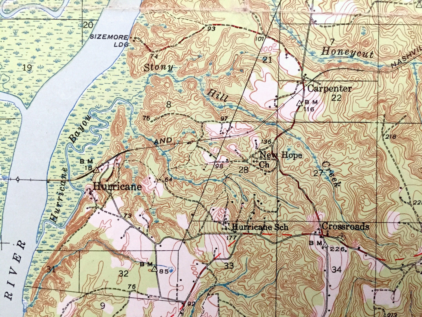 Antique Bay Minette, Alabama 1941 US Geological Survey Topographic Map – Baldwin County, Hurricane, Carpenter, Douglasville, Stockton, AL