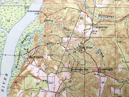 Antique Bay Minette, Alabama 1941 US Geological Survey Topographic Map – Baldwin County, Hurricane, Carpenter, Douglasville, Stockton, AL