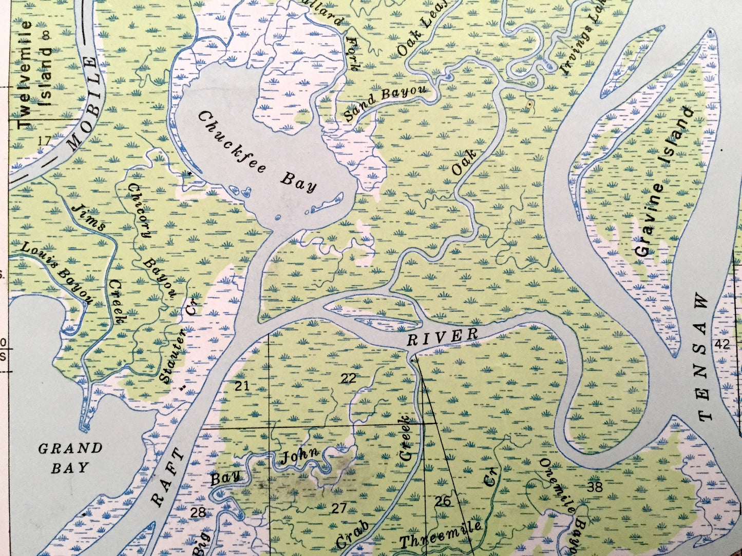 Antique Bay Minette, Alabama 1941 US Geological Survey Topographic Map – Baldwin County, Hurricane, Carpenter, Douglasville, Stockton, AL