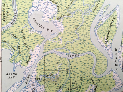 Antique Bay Minette, Alabama 1941 US Geological Survey Topographic Map – Baldwin County, Hurricane, Carpenter, Douglasville, Stockton, AL