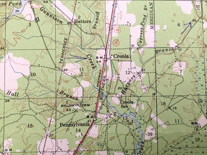 Antique Creola, Alabama 1941 US Geological Survey Topographic Map – Mobile County, Salco, Axis, Hatters, Saraland, Whistler, Smithtown, Akka