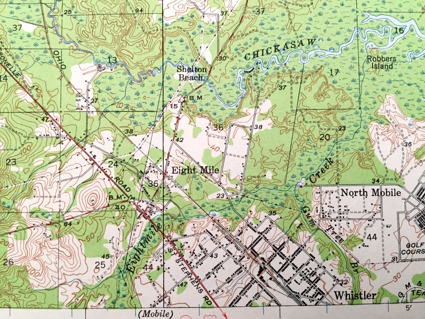 Antique Creola, Alabama 1941 US Geological Survey Topographic Map – Mobile County, Salco, Axis, Hatters, Saraland, Whistler, Smithtown, Akka