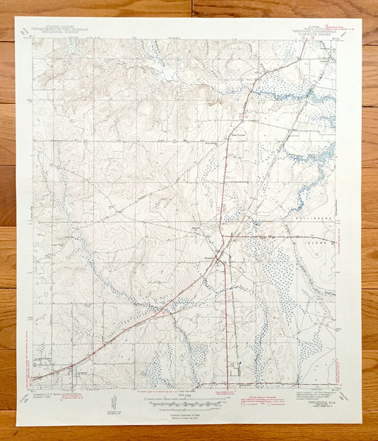 Antique Theodore, Alabama 1943 US Geological Survey Topographic Map– Mobile County, Lloyds, Mann, Three Notches, Irvington, Halls Mill Creek