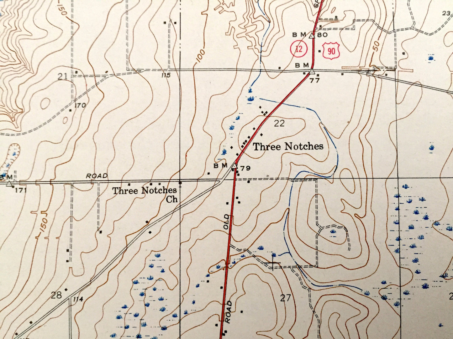 Antique Theodore, Alabama 1943 US Geological Survey Topographic Map– Mobile County, Lloyds, Mann, Three Notches, Irvington, Halls Mill Creek