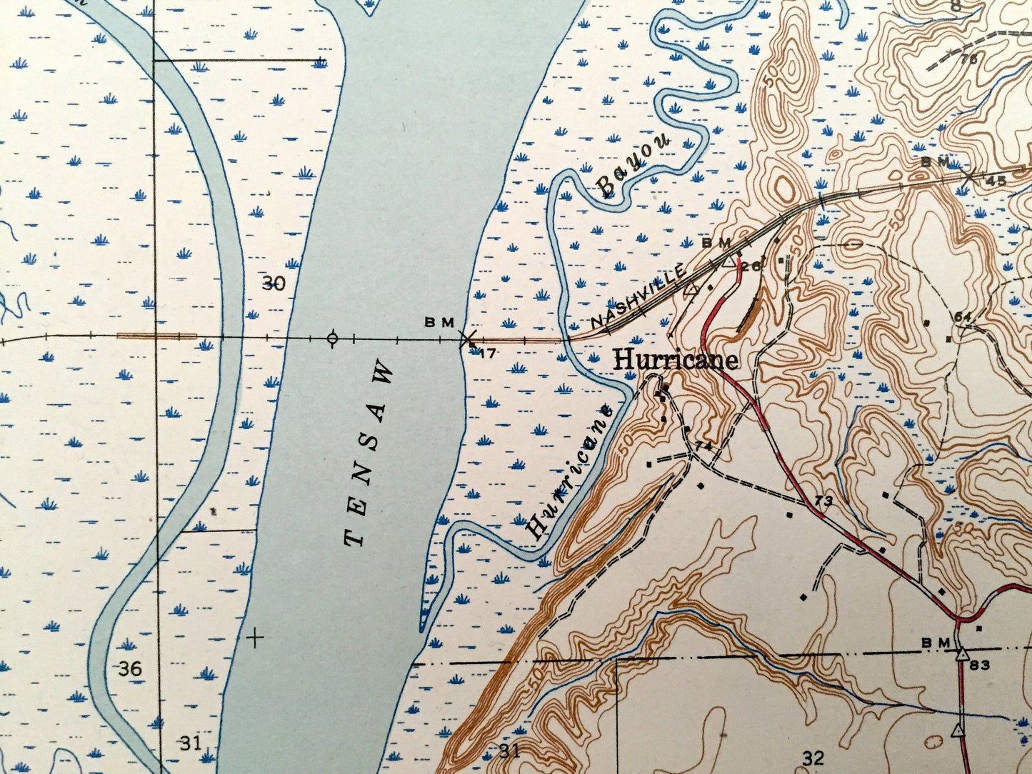 Antique Hurricane, Alabama 1943 US Geological Survey Topographic Map – Baldwin County, Tensaw River, Chuckfee Bay, Mobile River, Grand Bay
