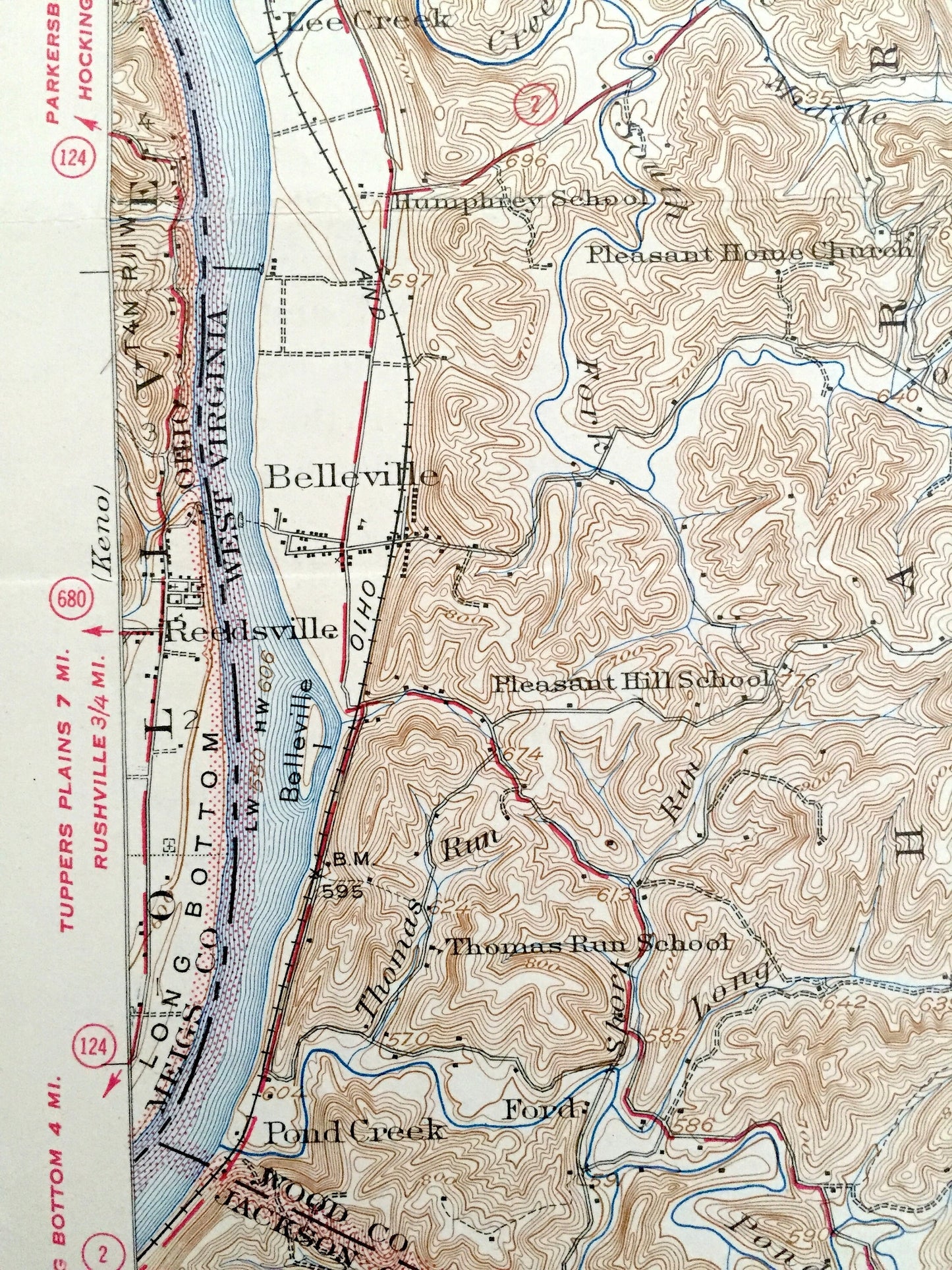 Antique Belleville, West Virginia 1926 US Geological Survey Topographic Map – Wood County, Lubeck, Pettyville, Reedy, Tygart, Limestone Hill