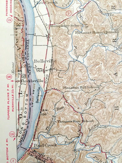 Antique Belleville, West Virginia 1926 US Geological Survey Topographic Map – Wood County, Lubeck, Pettyville, Reedy, Tygart, Limestone Hill