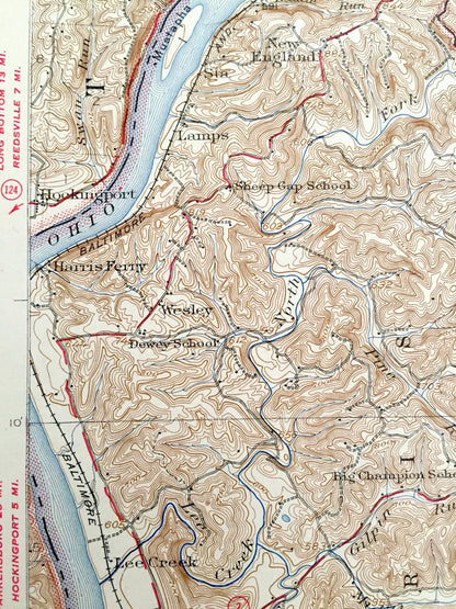Antique Belleville, West Virginia 1926 US Geological Survey Topographic Map – Wood County, Lubeck, Pettyville, Reedy, Tygart, Limestone Hill