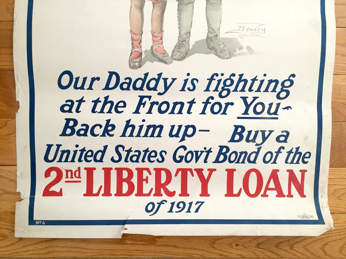 Original 1917 Second Liberty Loan WWI Poster by T.F Moore & Dewey – Our Daddy is Fighting at the Front, Liberty Bonds, World War One, USA