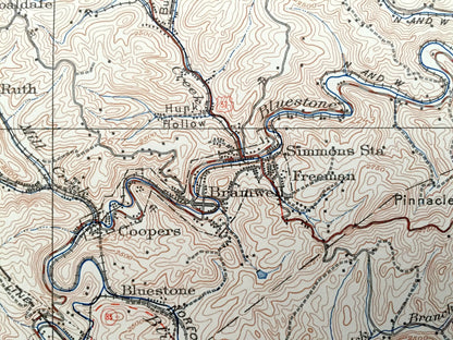 Antique Bramwell, West Virginia 1924 US Geological Survey Topographic Map – Mercer County, Northfork, Bluestone, Rolfe, McDowell, Clear Fork