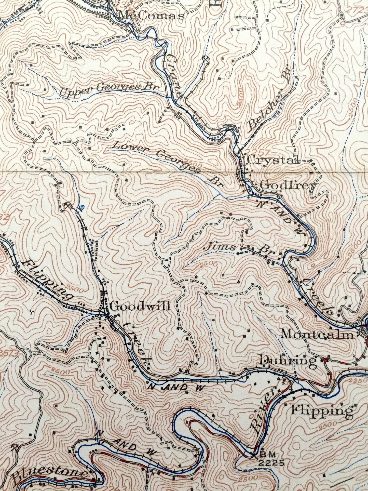 Antique Bramwell, West Virginia 1924 US Geological Survey Topographic Map – Mercer County, Northfork, Bluestone, Rolfe, McDowell, Clear Fork