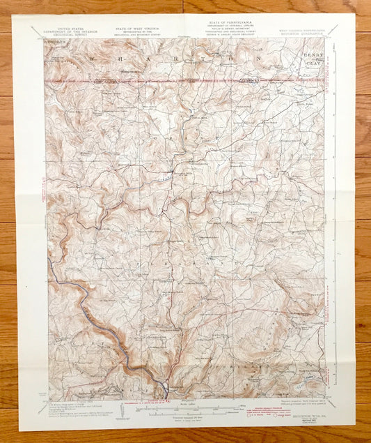 Antique Bruceton, West Virginia 1933 US Geological Survey Topographic Map – Preston County, Kingwood, Sutherland, Rockville, Afton, Wharton