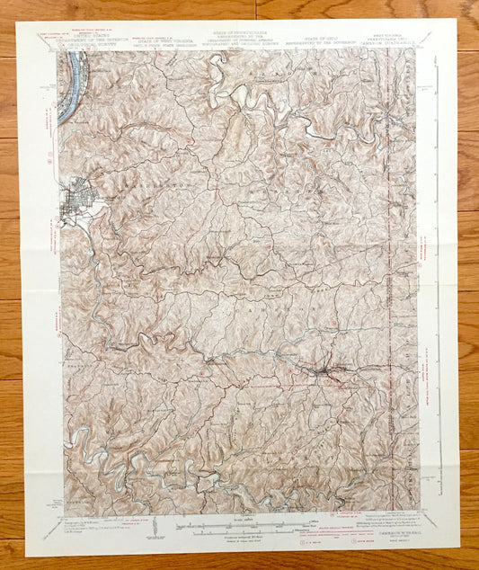 Antique Cameron, West Virginia 1942 US Geological Survey Topographic Map – Marshall County, Moundsville, McMechen, Washington, Meade, Rosbys