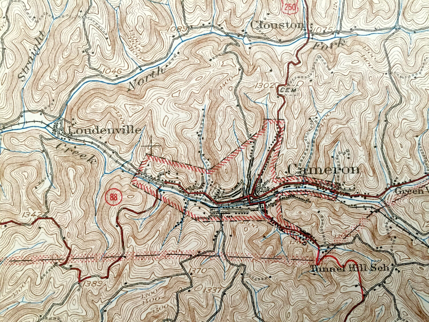 Antique Cameron, West Virginia 1942 US Geological Survey Topographic Map – Marshall County, Moundsville, McMechen, Washington, Meade, Rosbys
