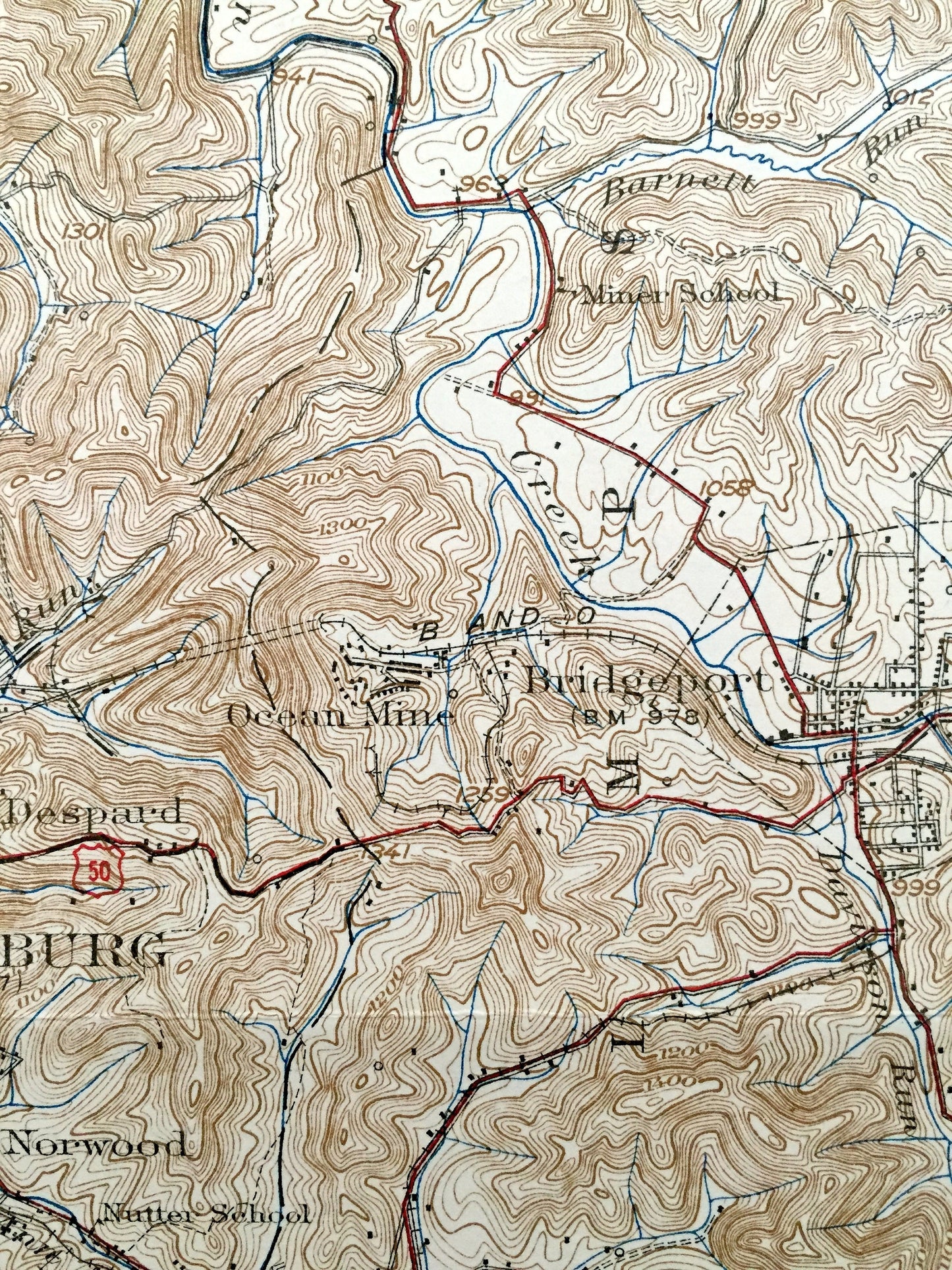 Antique Clarksburg, West Virginia 1925 US Geological Survey Topographic Map – Harrison County, Bridgeport, Cambria, Willard, Oakdale, Wyatt
