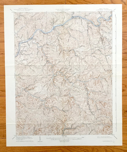 Antique Clendenin, West Virginia 1909 US Geological Survey Topographic Map – Kanawha County, Blue Creek, Putney, Union, Heatherman, Pond Gap