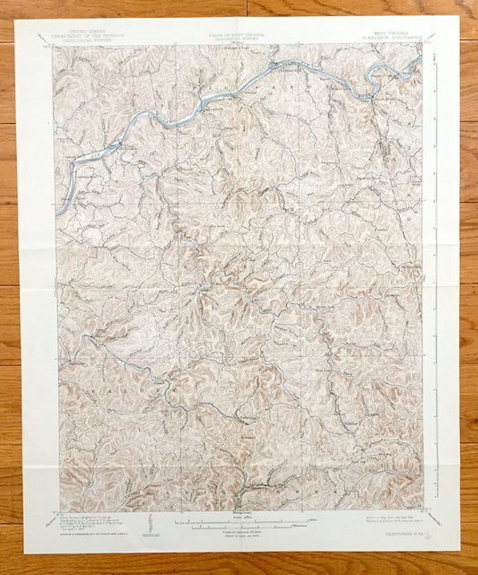 Antique Clendenin, West Virginia 1909 US Geological Survey Topographic Map – Kanawha County, Blue Creek, Putney, Union, Heatherman, Pond Gap