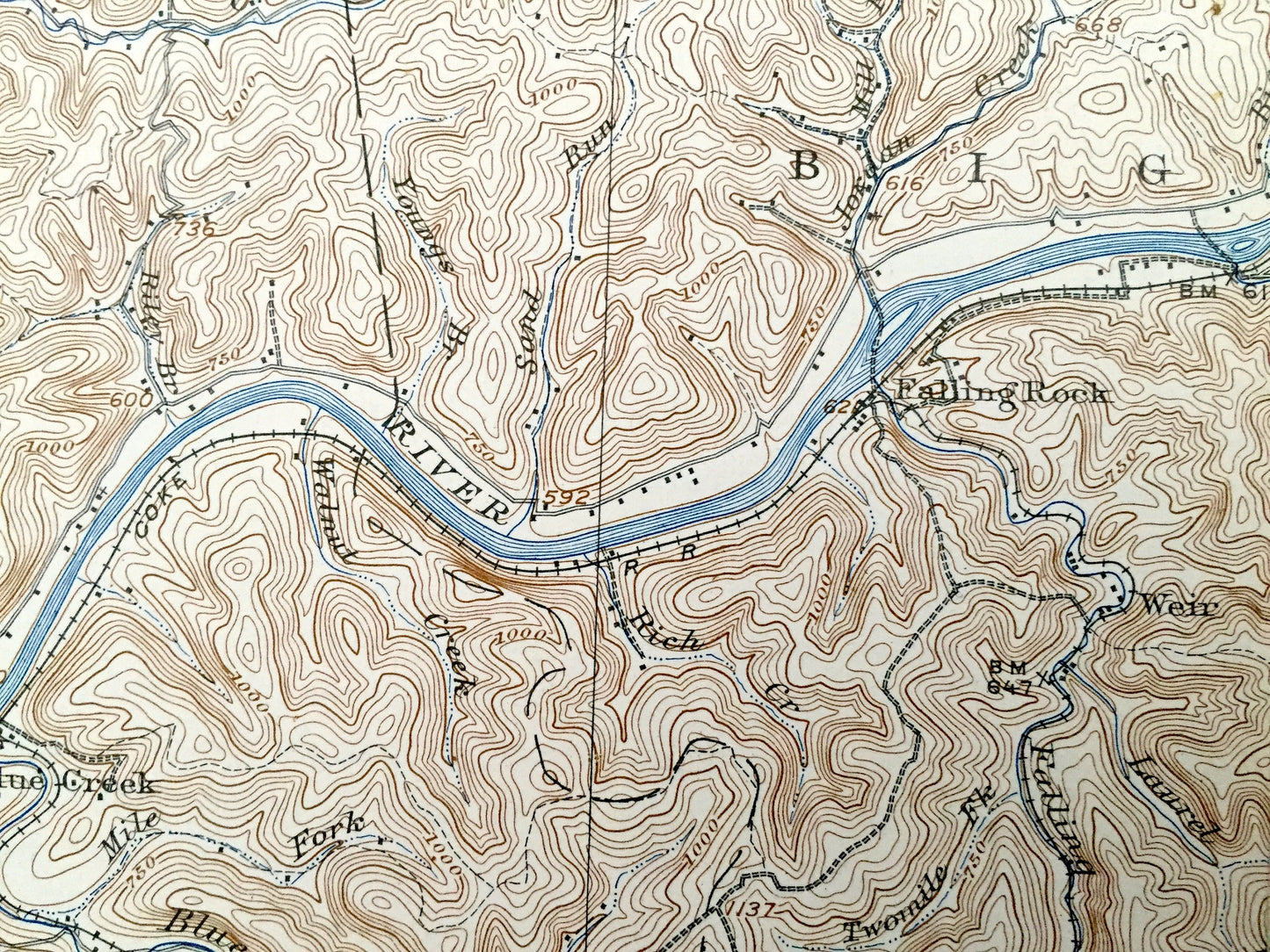 Antique Clendenin, West Virginia 1909 US Geological Survey Topographic Map – Kanawha County, Blue Creek, Putney, Union, Heatherman, Pond Gap