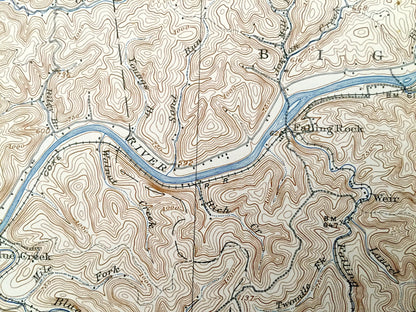 Antique Clendenin, West Virginia 1909 US Geological Survey Topographic Map – Kanawha County, Blue Creek, Putney, Union, Heatherman, Pond Gap