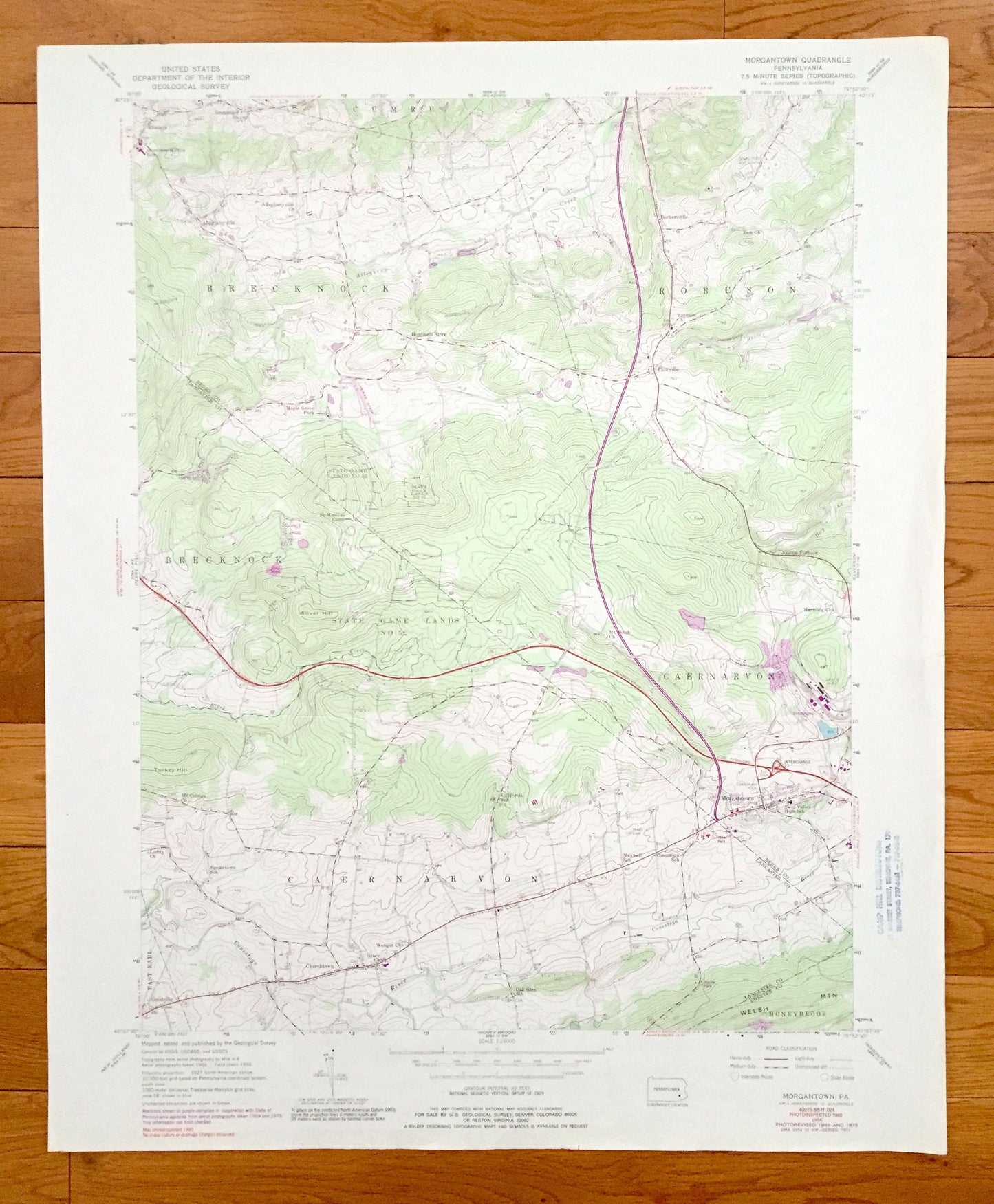 Antique Morgantown, Pennsylvania 1956 US Geological Survey Topographic Map – Knauers, Alleghenyville, Beckersville, Churchtown, Berks Co