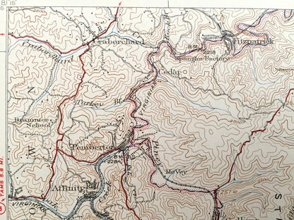 Antique Flattop, West Virginia 1932 US Geological Survey Topographic Map – Mercer County, Winding Gulf, Jumping Branch, Affinity, Lillybrook