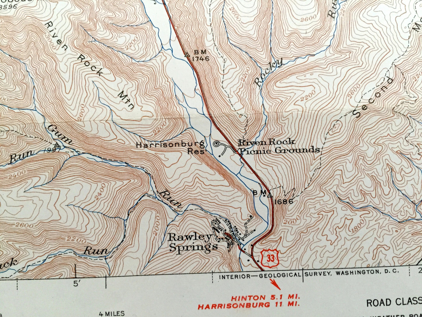Antique Fort Seybert, West Virginia 1951 US Geological Survey Topographic Map – Pendleton County, Oak Flat, Brandywine, Deer Run, Mill, WV