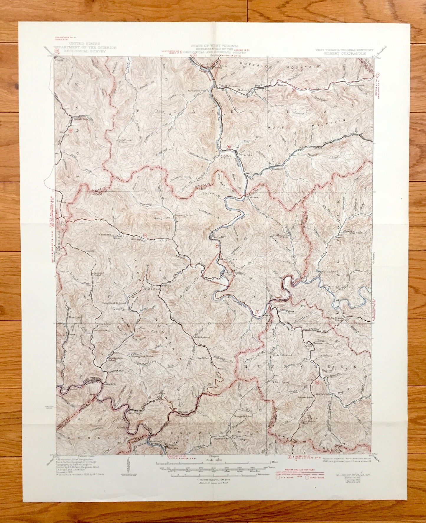 Antique Gilbert, West Virginia 1927 US Geological Survey Topographic Map – Mingo County, War Eagle, Sarah Ann, Christian, Mallory, Stafford