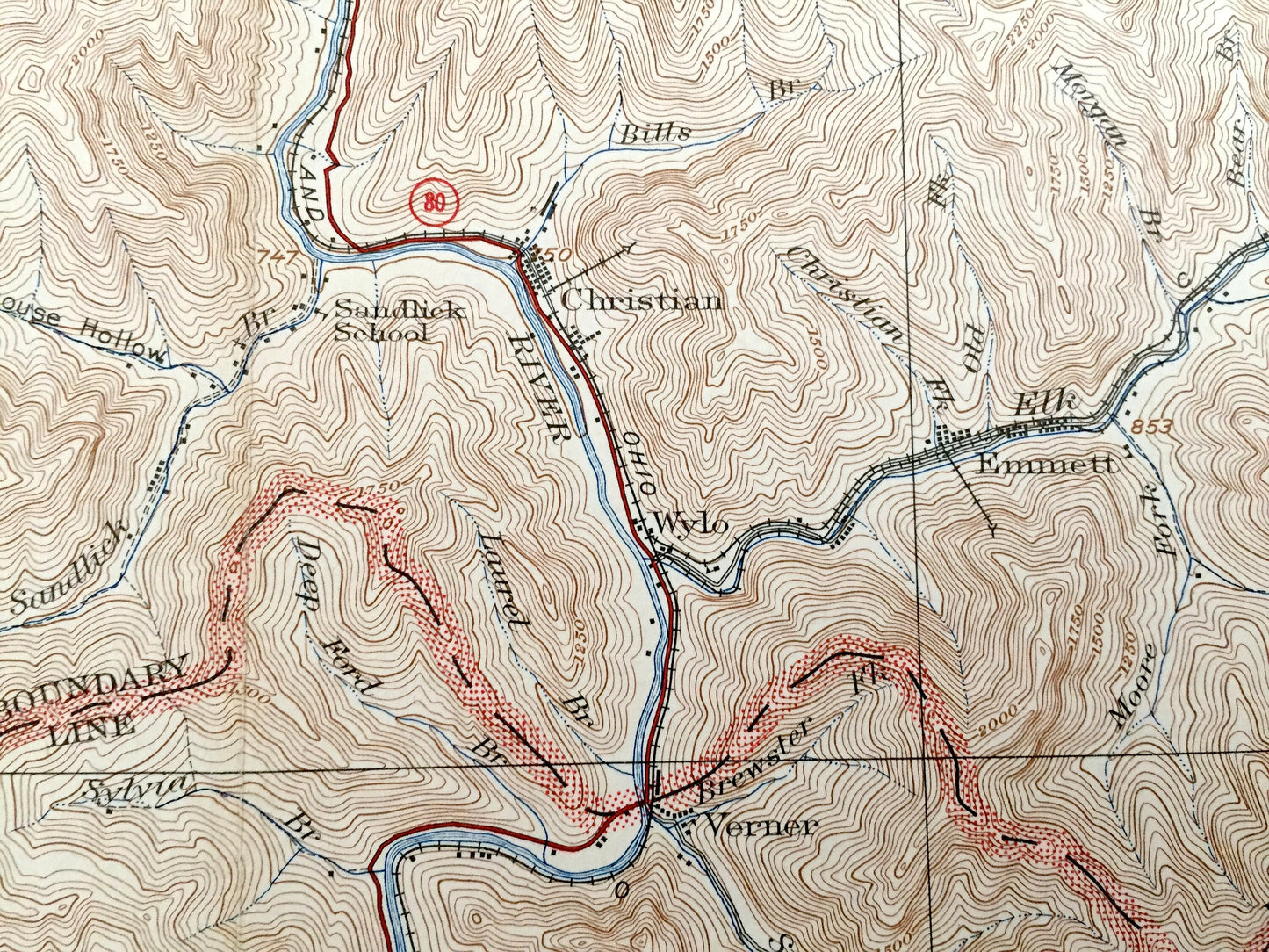 Antique Gilbert, West Virginia 1927 US Geological Survey Topographic Map – Mingo County, War Eagle, Sarah Ann, Christian, Mallory, Stafford