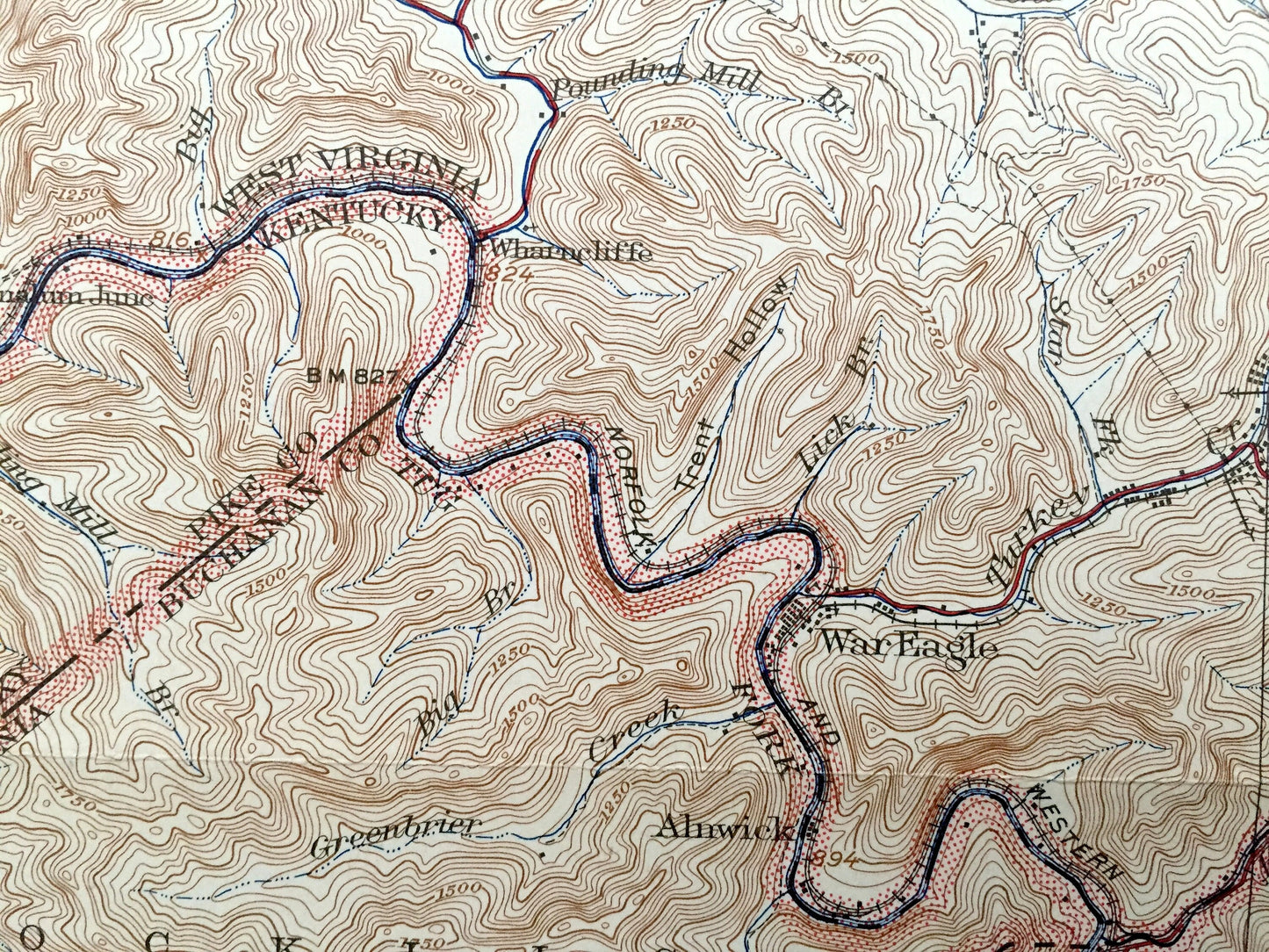 Antique Gilbert, West Virginia 1927 US Geological Survey Topographic Map – Mingo County, War Eagle, Sarah Ann, Christian, Mallory, Stafford