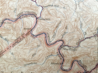 Antique Gilbert, West Virginia 1927 US Geological Survey Topographic Map – Mingo County, War Eagle, Sarah Ann, Christian, Mallory, Stafford