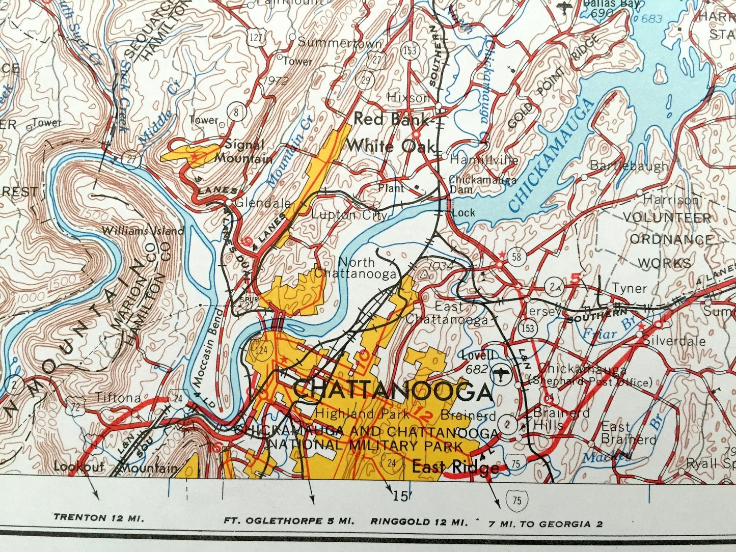 Antique Chattanooga, Tennessee 1957 US Geological Survey Topographic Map – North Carolina, East Ridge, Lenoir City, Harriman, McMinnville TN