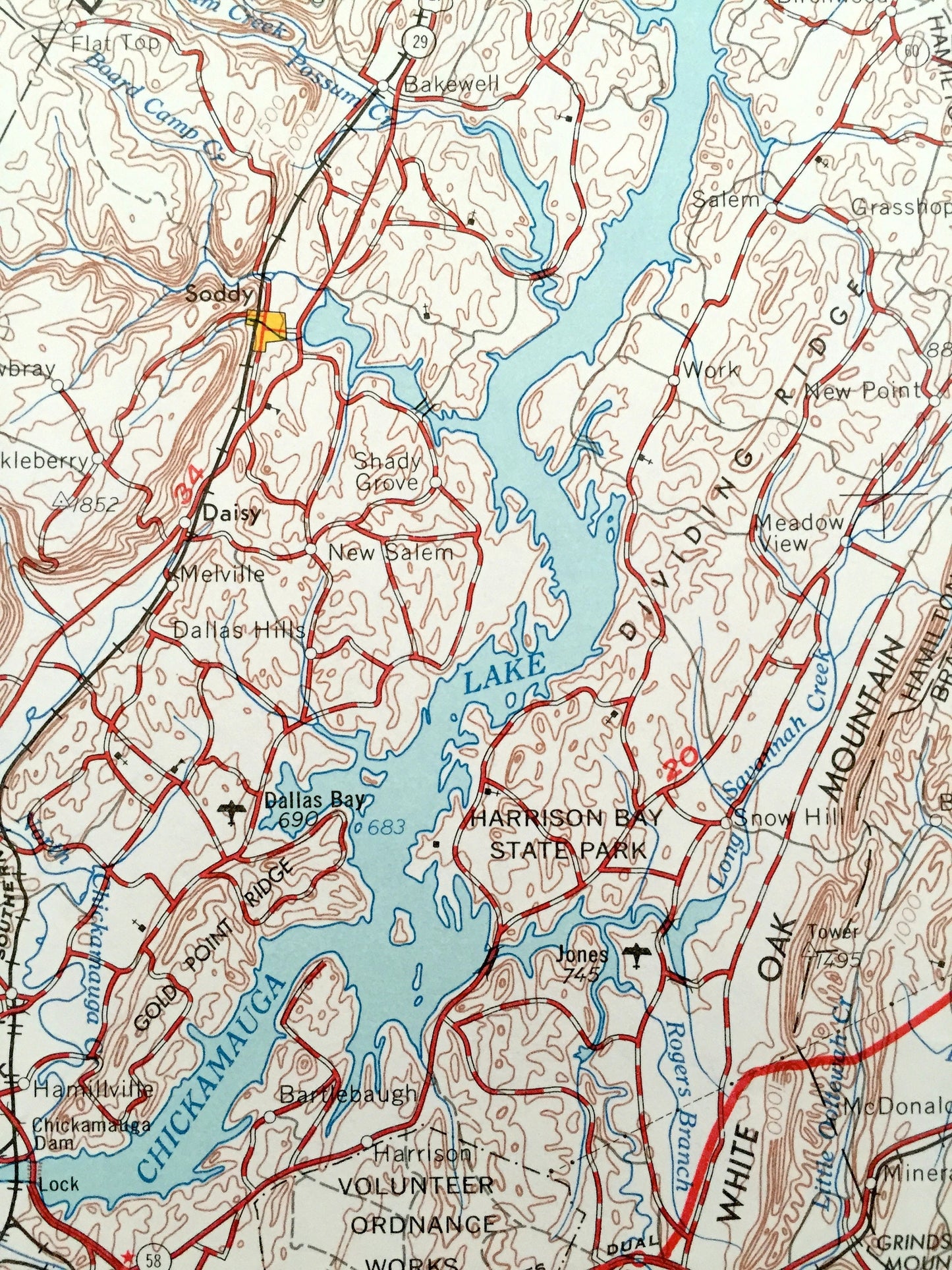 Antique Chattanooga, Tennessee 1957 US Geological Survey Topographic Map – North Carolina, East Ridge, Lenoir City, Harriman, McMinnville TN