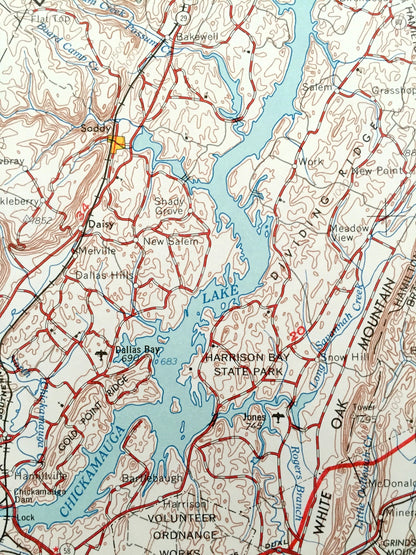 Antique Chattanooga, Tennessee 1957 US Geological Survey Topographic Map – North Carolina, East Ridge, Lenoir City, Harriman, McMinnville TN