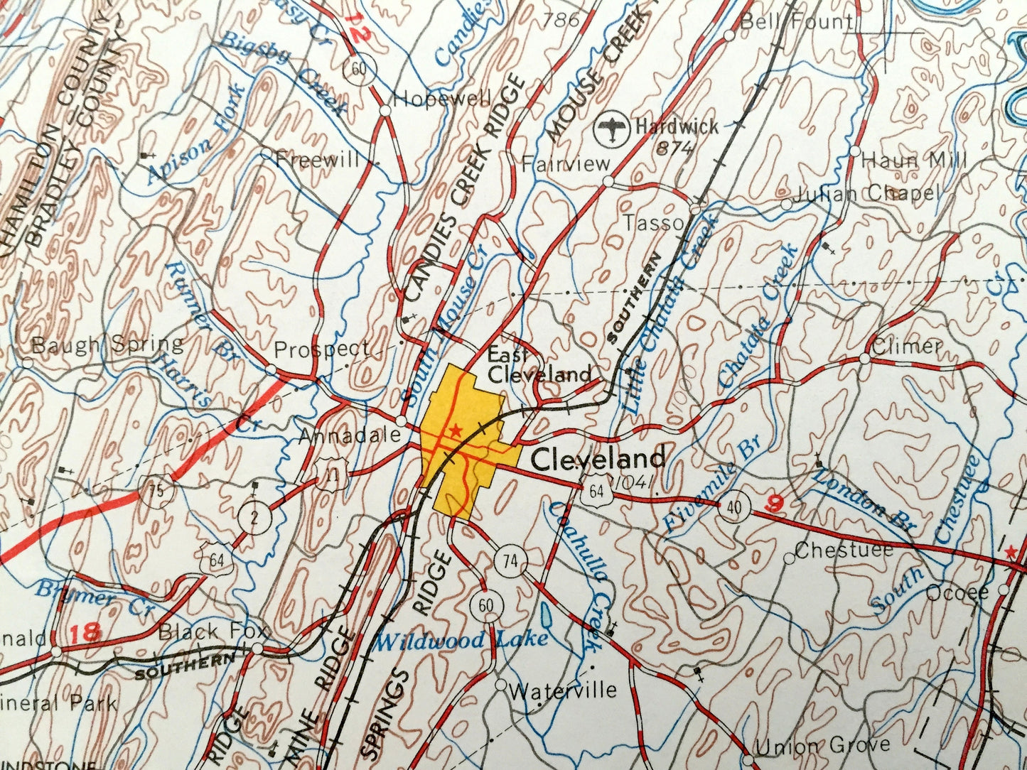 Antique Chattanooga, Tennessee 1957 US Geological Survey Topographic Map – North Carolina, East Ridge, Lenoir City, Harriman, McMinnville TN