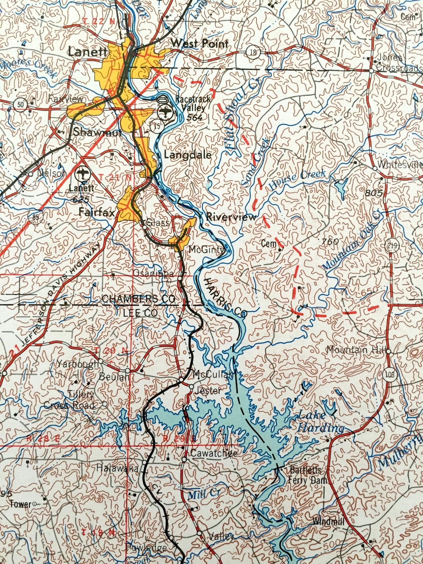Antique Phenix City, Alabama 1955 US Geological Survey Topographic Map – Georgia, Lanett, Opelika, Auburn, Tuskegee, Alexander City, Ladonia