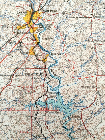 Antique Phenix City, Alabama 1955 US Geological Survey Topographic Map – Georgia, Lanett, Opelika, Auburn, Tuskegee, Alexander City, Ladonia