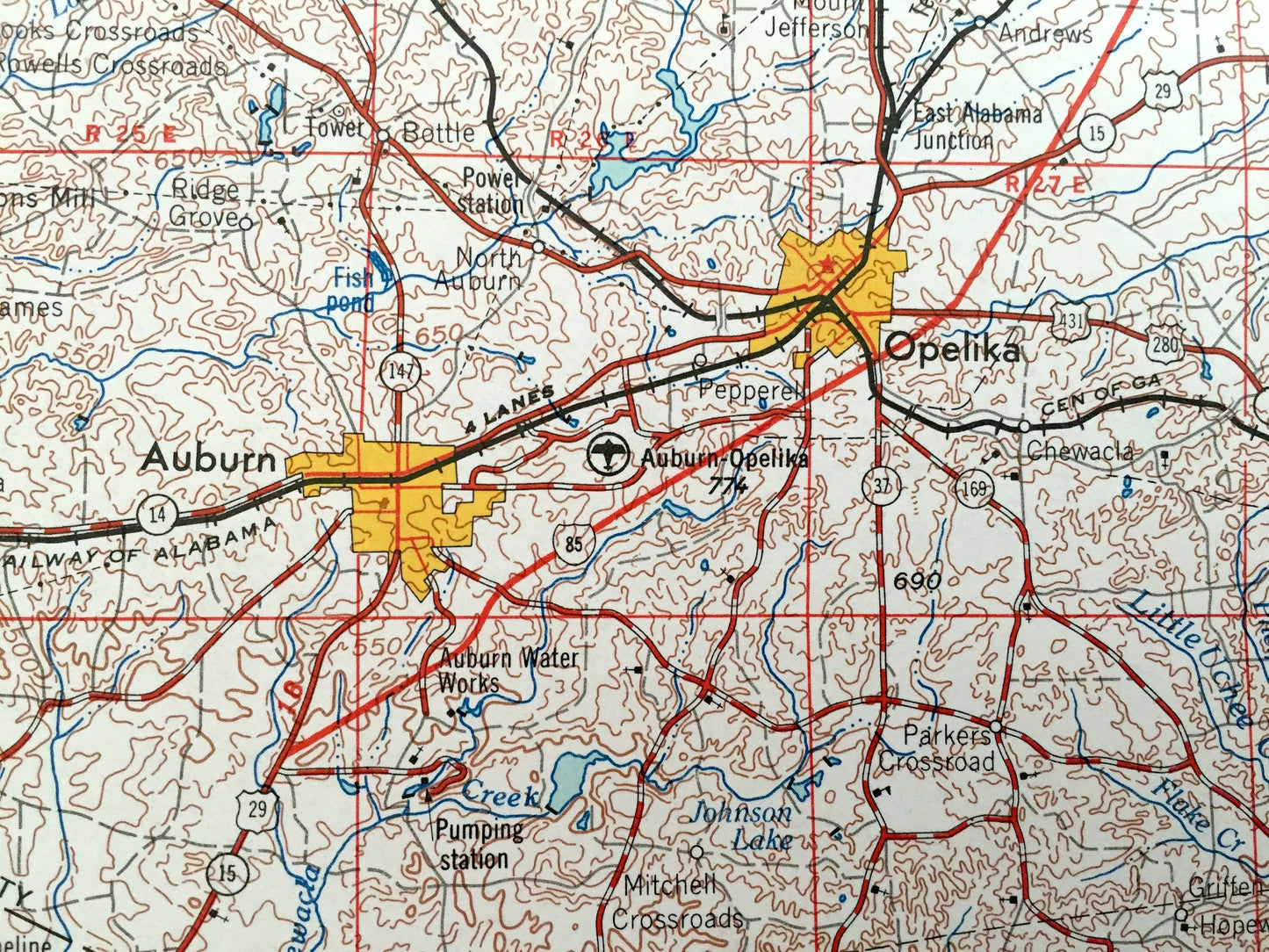 Antique Phenix City, Alabama 1955 US Geological Survey Topographic Map – Georgia, Lanett, Opelika, Auburn, Tuskegee, Alexander City, Ladonia