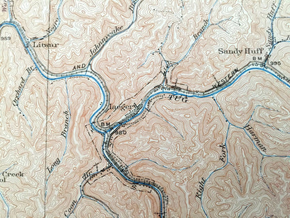 Antique Laeger, West Virginia 1927 US Geological Survey Topographic Map – McDowell County, Sandy Huff, Rockridge, Dwight, Atwell, Big Creek
