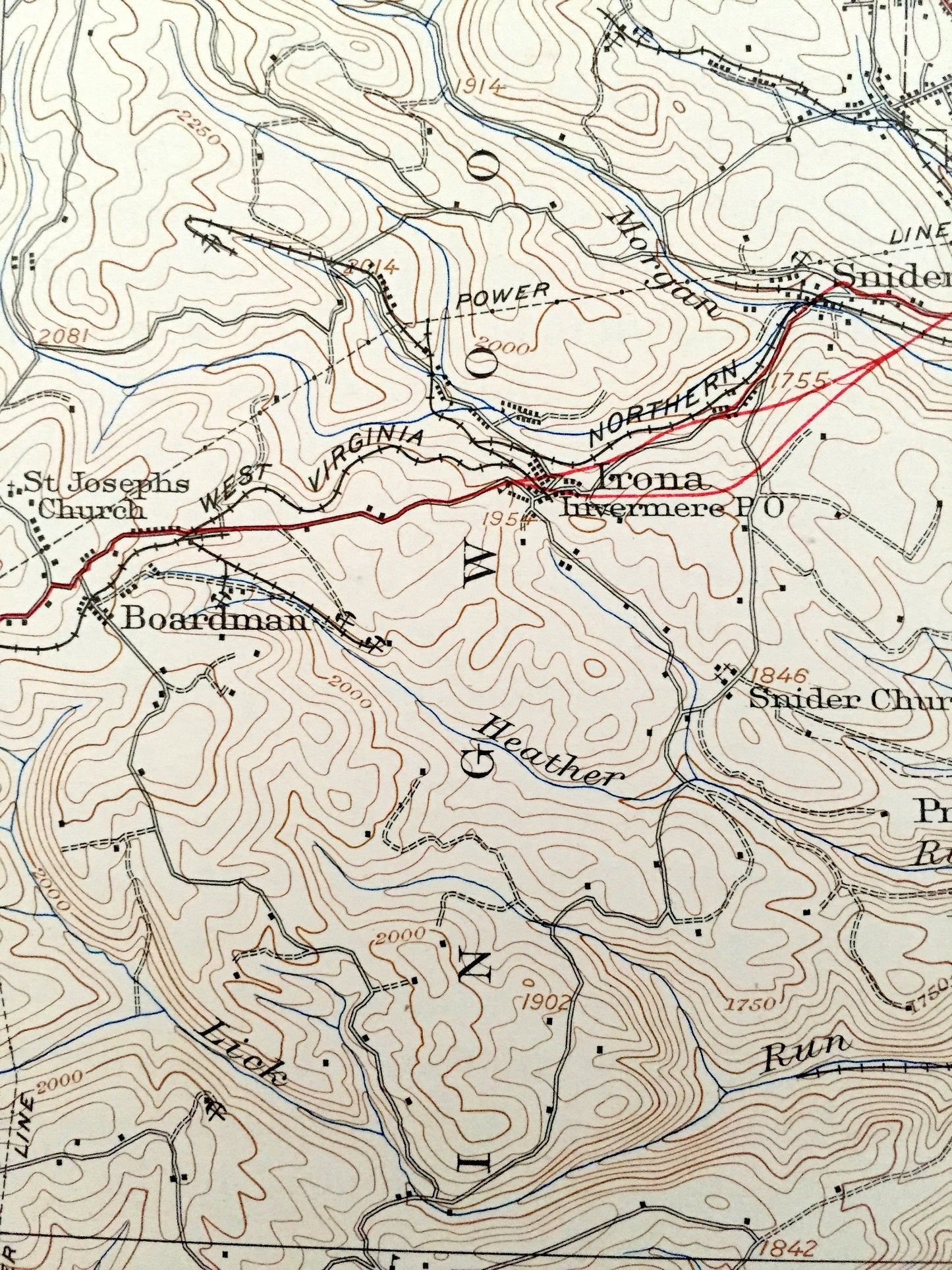 Antique Kingwood, West Virginia 1925 US Geological Survey Topographic Map – Preston County, Manown, Snider, Manheim, Freeport Amboy Erwin WV